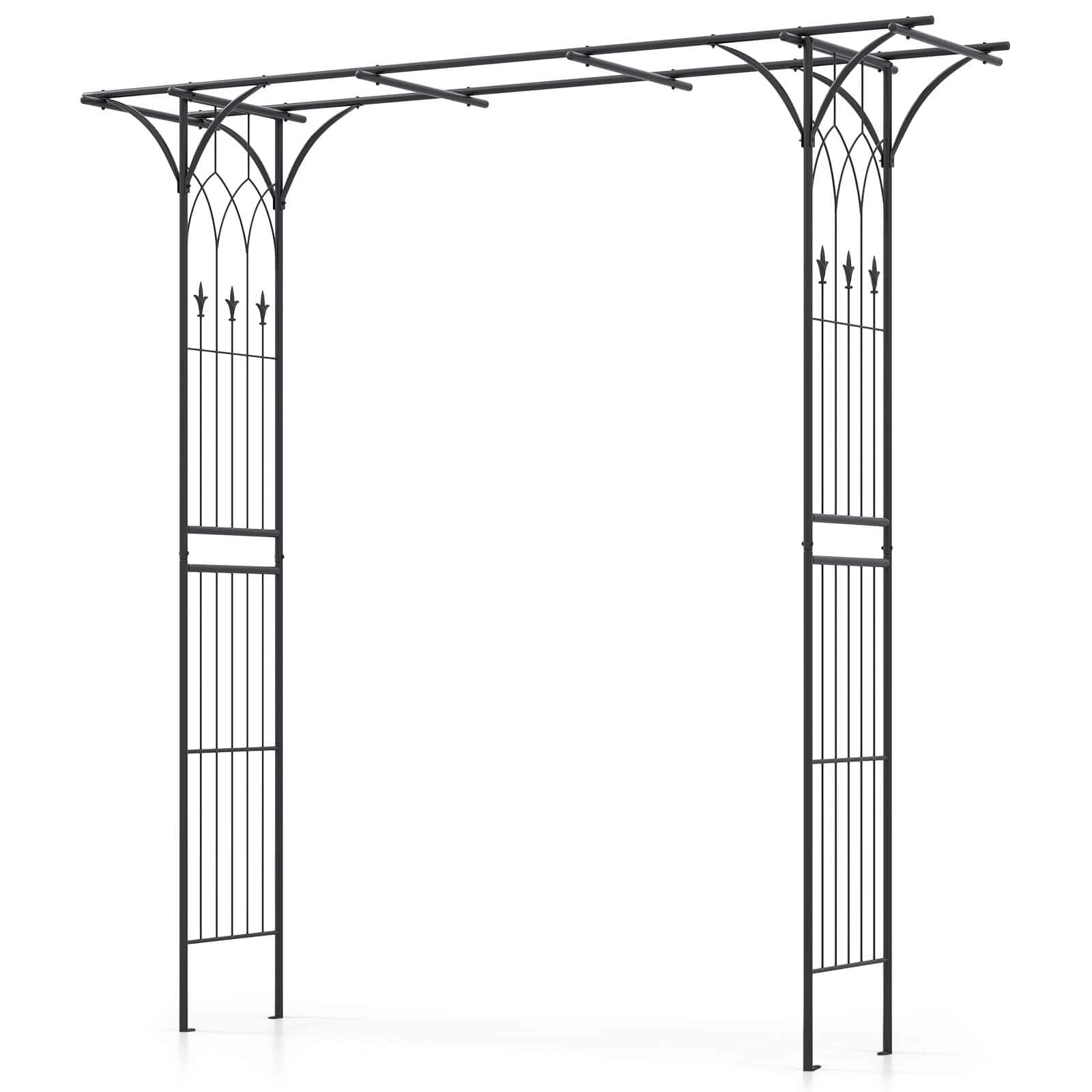 Front. Costway - 81" Metal Garden Arbor Garden Arch Trellis Wedding Arch Decoration - Black.