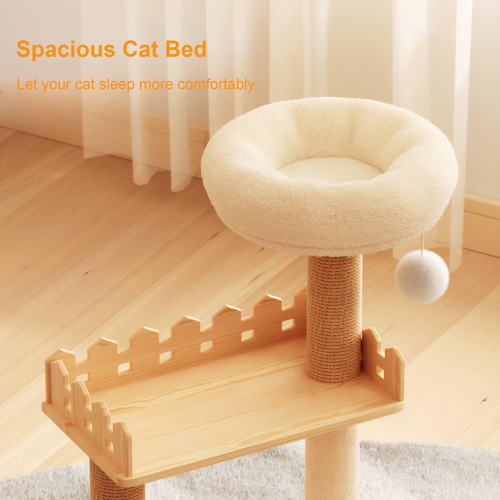 KyyWee 39.3 Inch Modern Wood Cat Tree Tower with Scratching Posts, Top ...