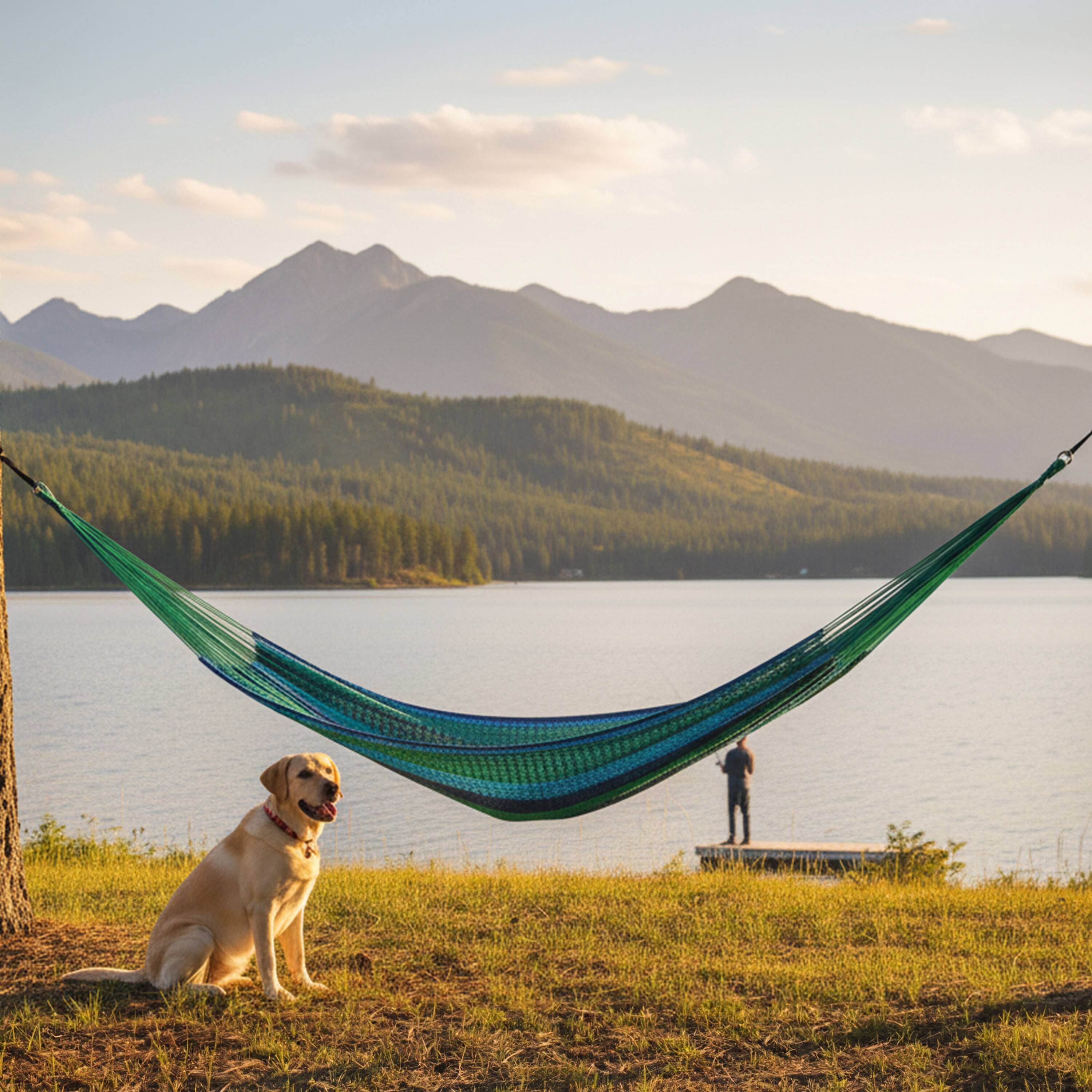 Alt View 5. Sunnydaze - 2-Person Cotton and Nylon Woven Mayan Hammock - Tropical Lagoon.