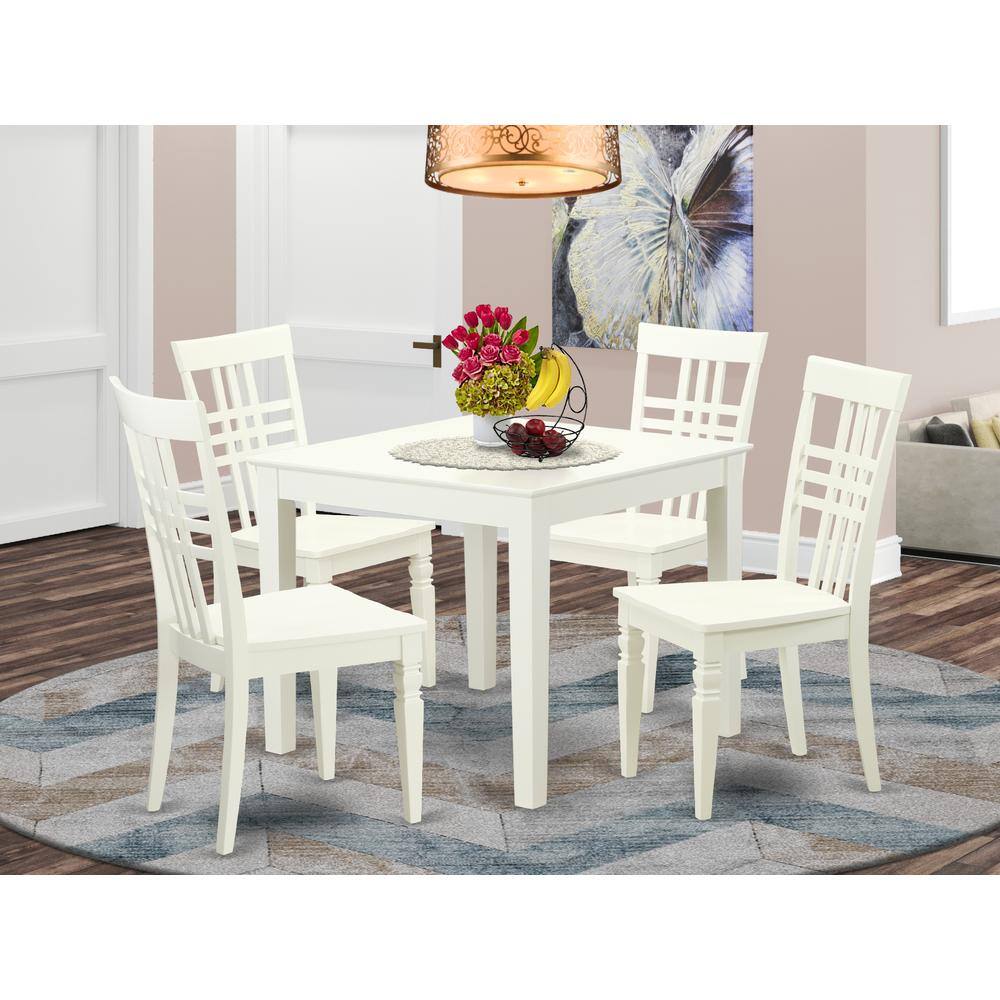 Back. East West Furniture - 5 PcKitchen Dining Table and 4 Wood Chairs for Dining room in Linen White - Linen White.