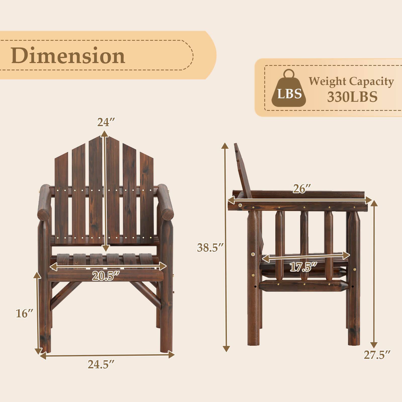 - Dimension
  - Height: 24"
  - Width: 20.5"
  - Depth: 24.5"
  - Seat Height: 16"
  - Back Height: 38.5"
  - Armrest Height: 26"
  - Seat Width: 17.5"
  - Leg Height: 27.5"

- Weight Capacity: 330LBS