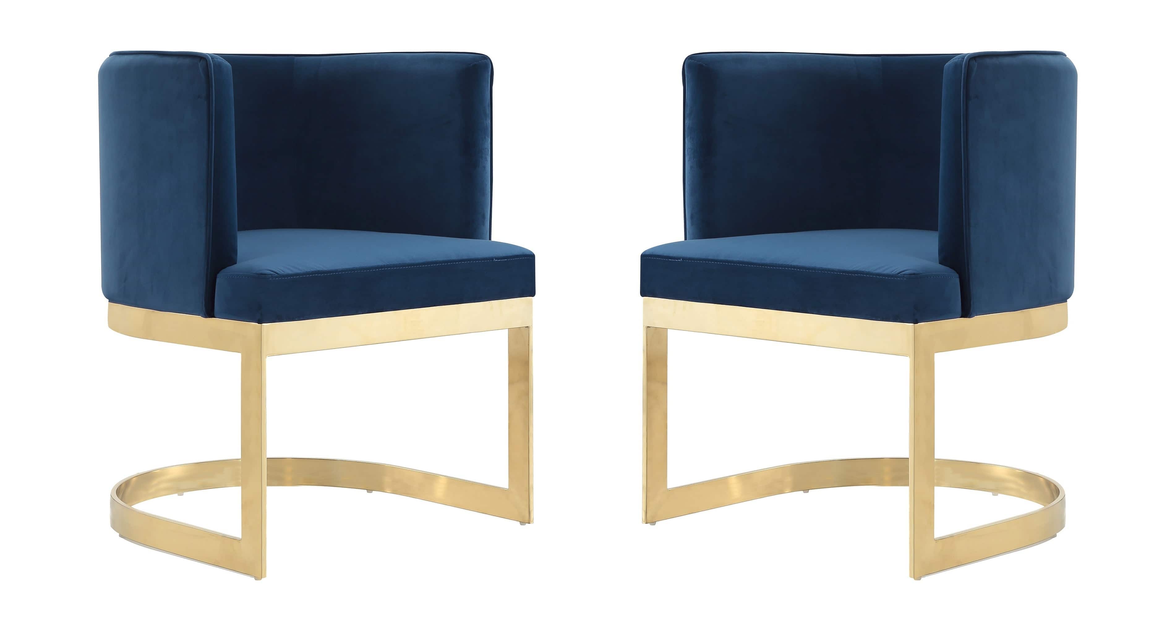 Manhattan Comfort - Aura Modern Metal Velvet Dining Chair - Set of 2 - Royal Blue