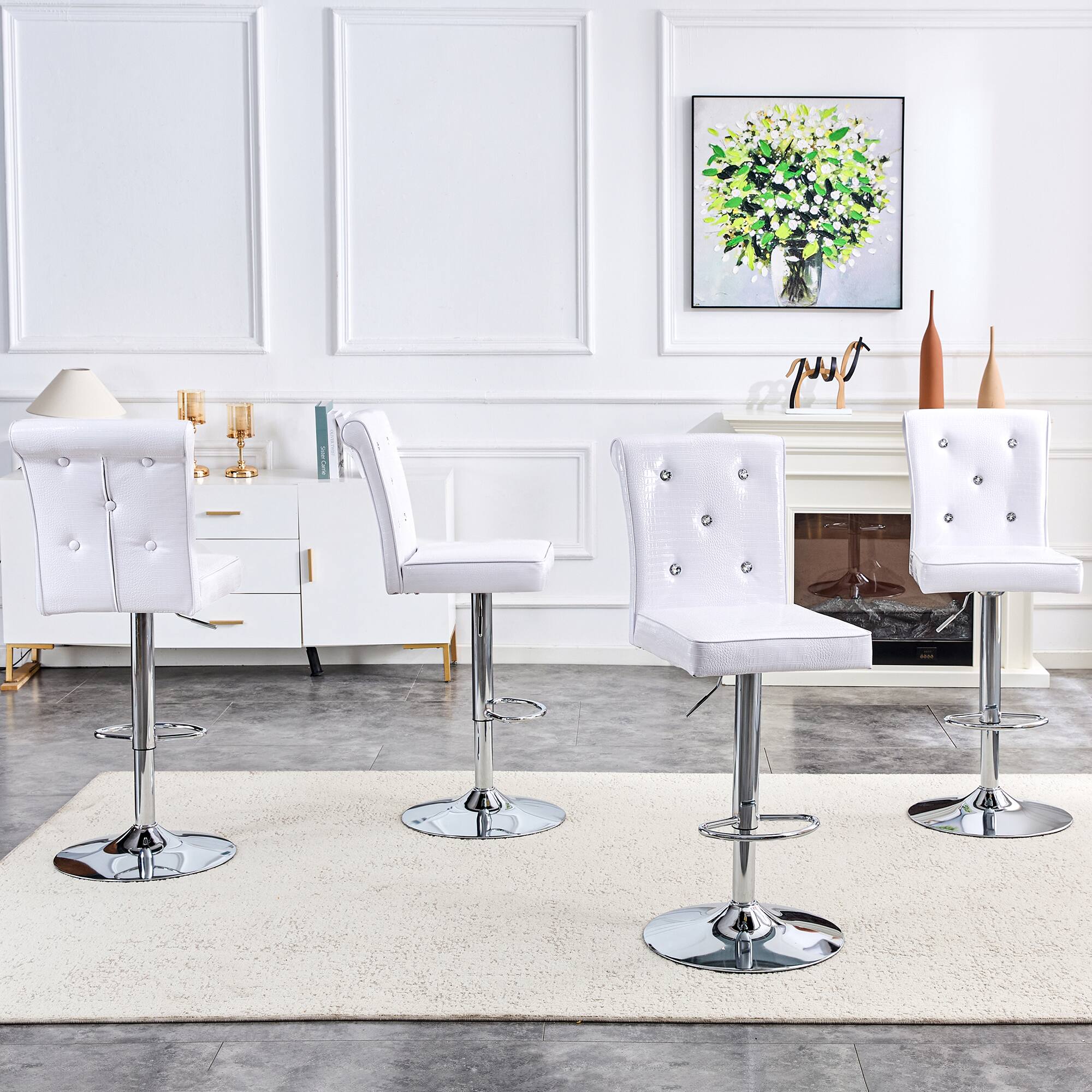 Alt View 2. Loheer - Vintage Crocodile Faux Leather Dining Chairs Set of 2 Crystal Tufted 1.8x1.4x4.1 ft - White.