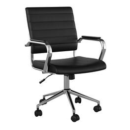 Martha Stewart - Piper Ribbed Faux Leather Office Chair - Black Faux Leather/Polished Nickel