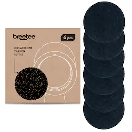 Carbon Filters Set - 6 Pack Replacement Filters for Breetee Portable Range Hoods - 4,7” Circle Charcoal Filters - Black