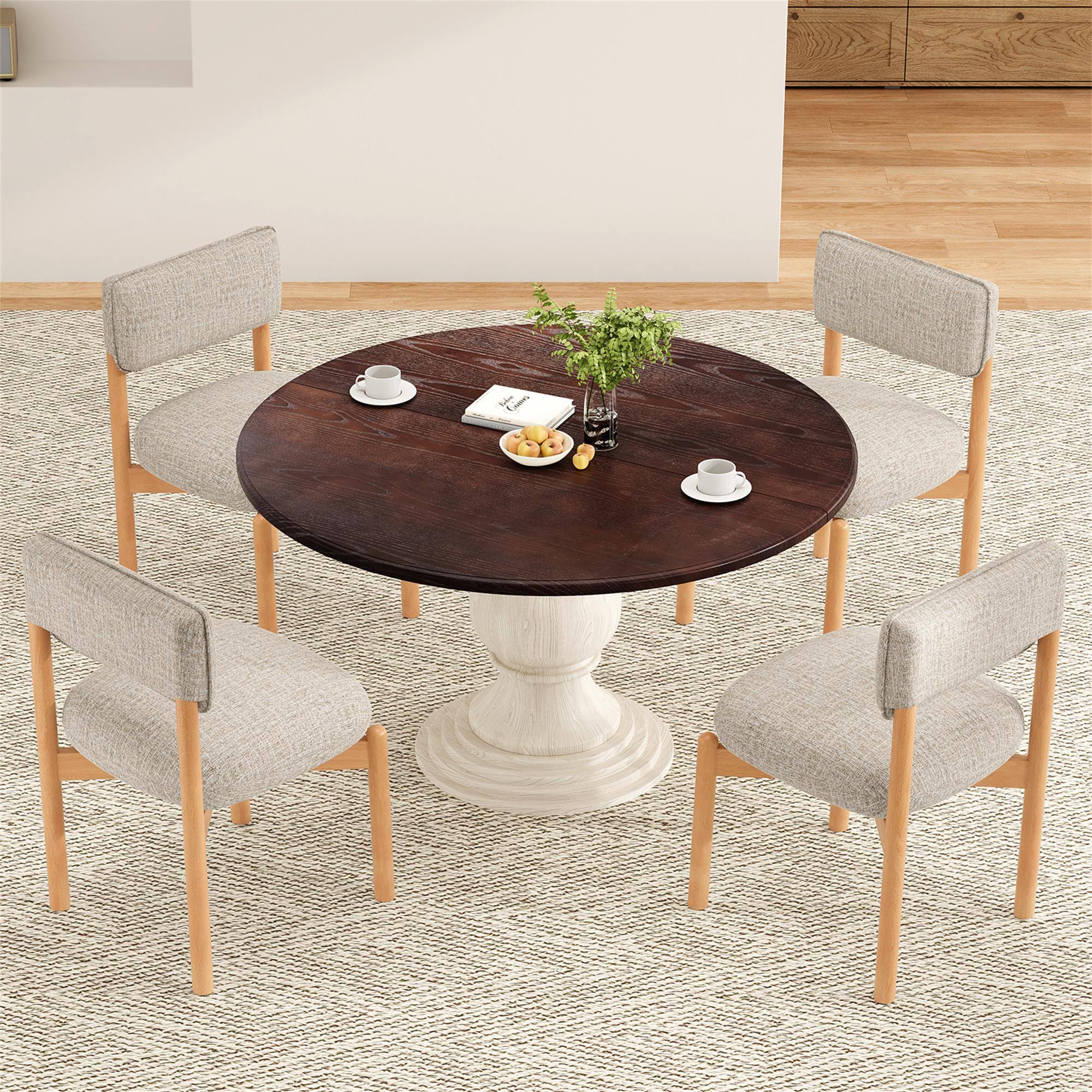 Alt View 2. Boyel Living - Modern Wooden Blended Linen Kaki Dining Chair (Set of 2) - Khaki.