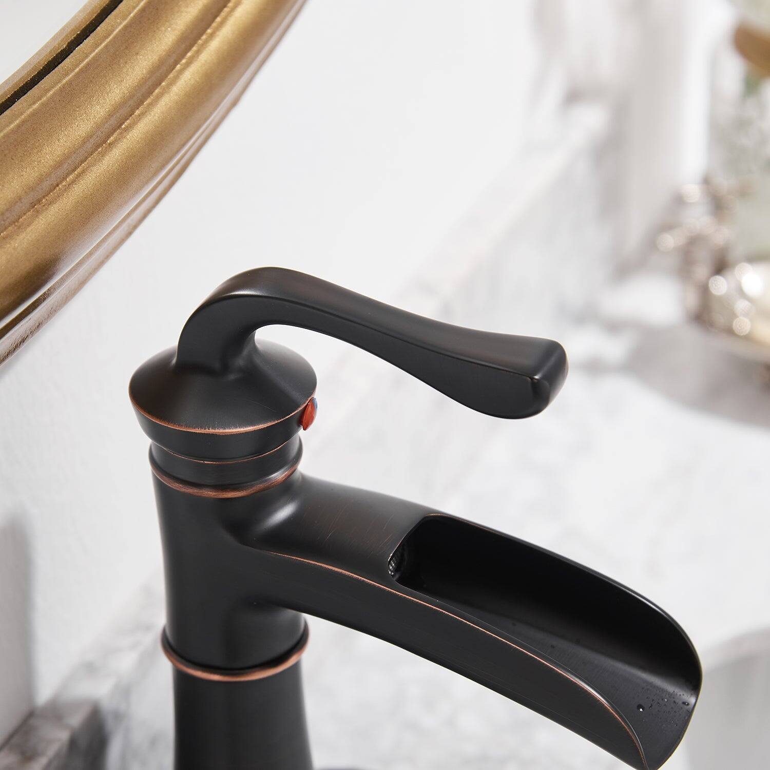 Alt View 5. Boyel Living - Single Handle Waterfall Bathroom Faucet 1-Hole with Deckplate and Pop-up Drain in Oil Rubbed Bronze - Oil Rubbed Bronze.