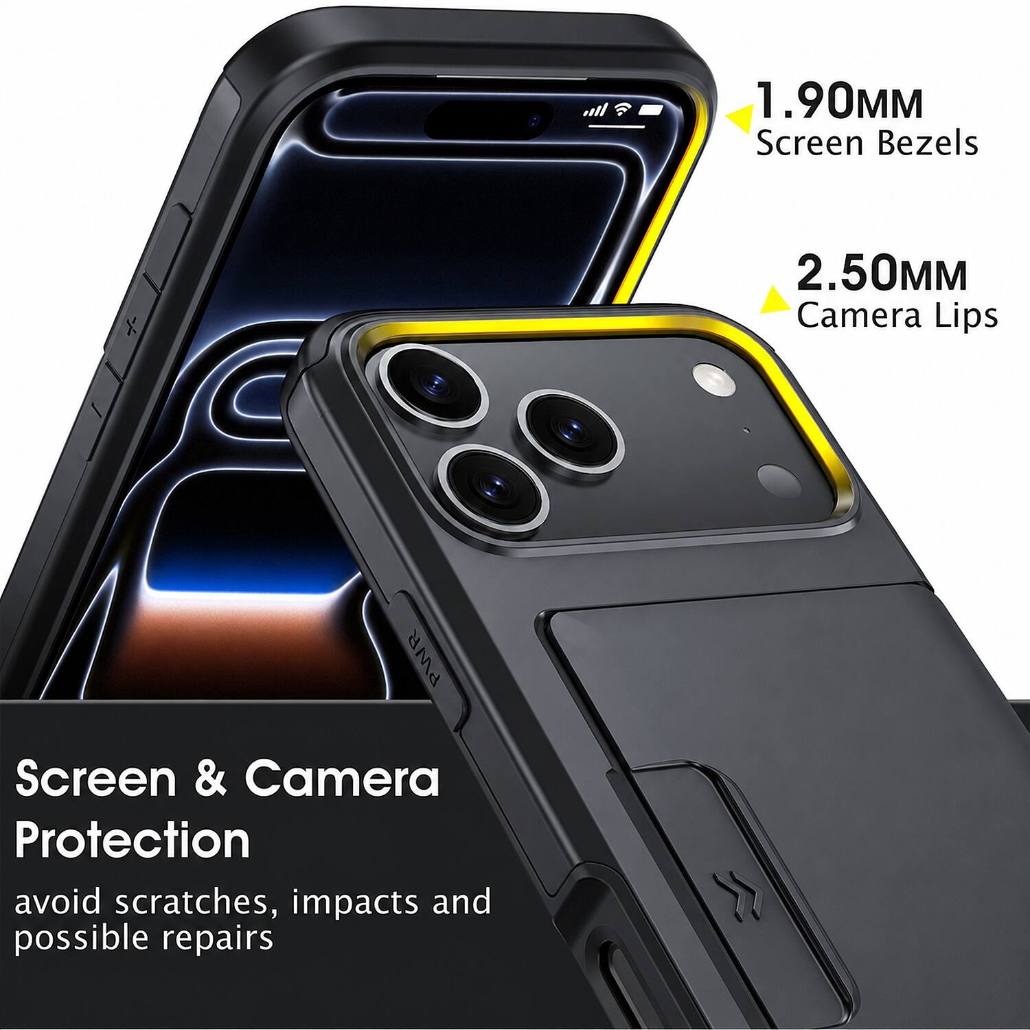 1.90MM Screen Bezels  
2.50MM Camera Lips  
Screen & Camera Protection  
avoid scratches, impacts and possible repairs