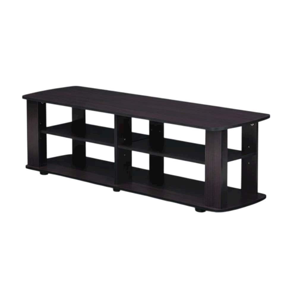 FurniFact - Dark Walnut Wood TV Stand with Spacious Storage and Sleek Design - Brown