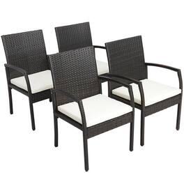 Pefilos - 4 Pieces Patio Wicker Dining Armchair Set with Soft Zippered Cushion-Set of 4 - White
