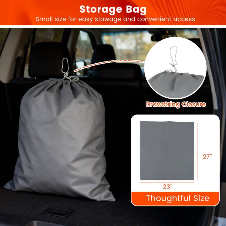Storage Bag  
Small size for easy stowage and convenient access  
Drawstring Closure  
27" x 23"  
Thoughtful Size
