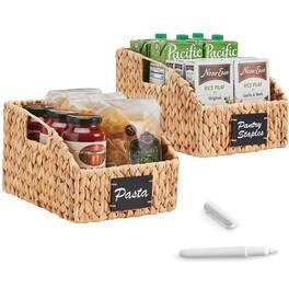 Best Choice Products - Hyacinth Angled Pantry Storage Baskets W/ Handles, Chalkboard & Marker (Pack of 2) - Natural