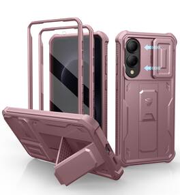 dexnor - for Samsung S25 Edge Case with Camera Cover & 2 Front Frames & Built-in Screen Protector & Kickstand - Peony Pink