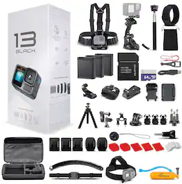 GoPro - HERO13 - Action Camera + 64GB Card, 50 Piece Accessory Kit and 2 Batteries