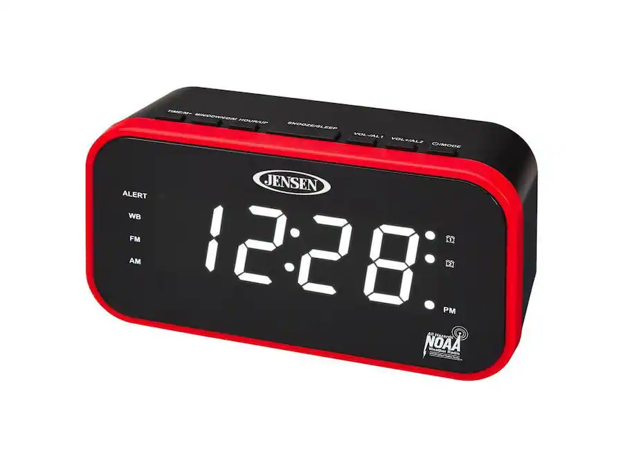 Jensen AM/FM/NOAA Weather Band Clock Radio with Weather Alert Black JEP ...