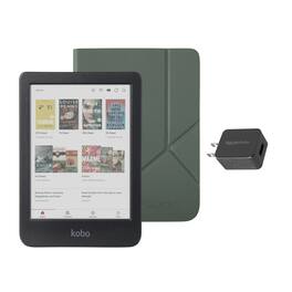 Kobo - Clara Colour eReader (Black) with and AC Bundle - 2024 - Misty Green SleepCover