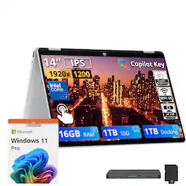 HP - Upgraded - OmniBook 5 Flip 2-in-1 14" 2K Touchscreen Laptop,Intel 7 150U,16GB RAM,1TB SSD+1TB Dock,Backlit,Win 11 Pro - Silver