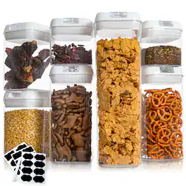Cheer Collection - 7-Piece Airtight Pantry Food Storage Container Set with Mixed Sizes, Flip-Top Lids & Reusable Labels - White
