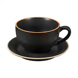 Unique Bargains - Handmade Vintage Espresso Cups, 9.5oz Coffee Cups & Saucers Ceramic Tea Cup w/Handle, Microwave Safe - Morandi Black