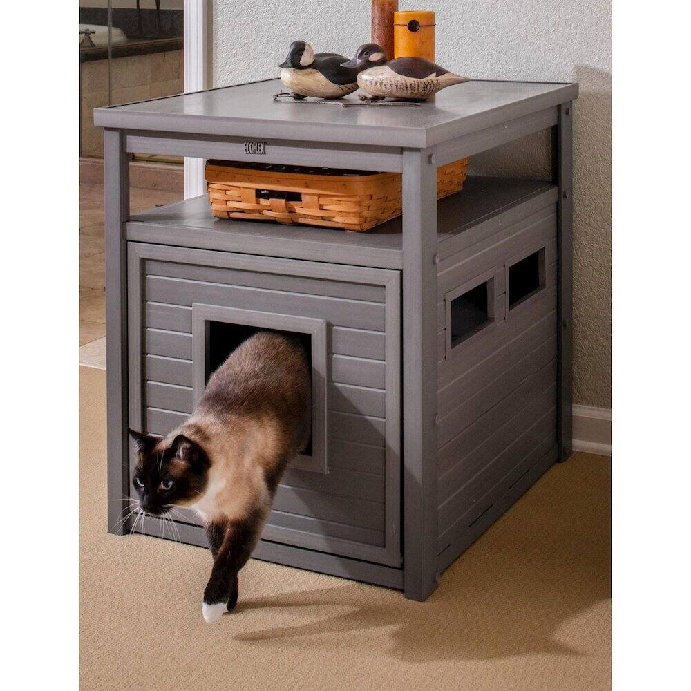 Angle. New Age Pet - ECOFLEX Jumbo Litter Box Cover End Table - Grey - Grey.