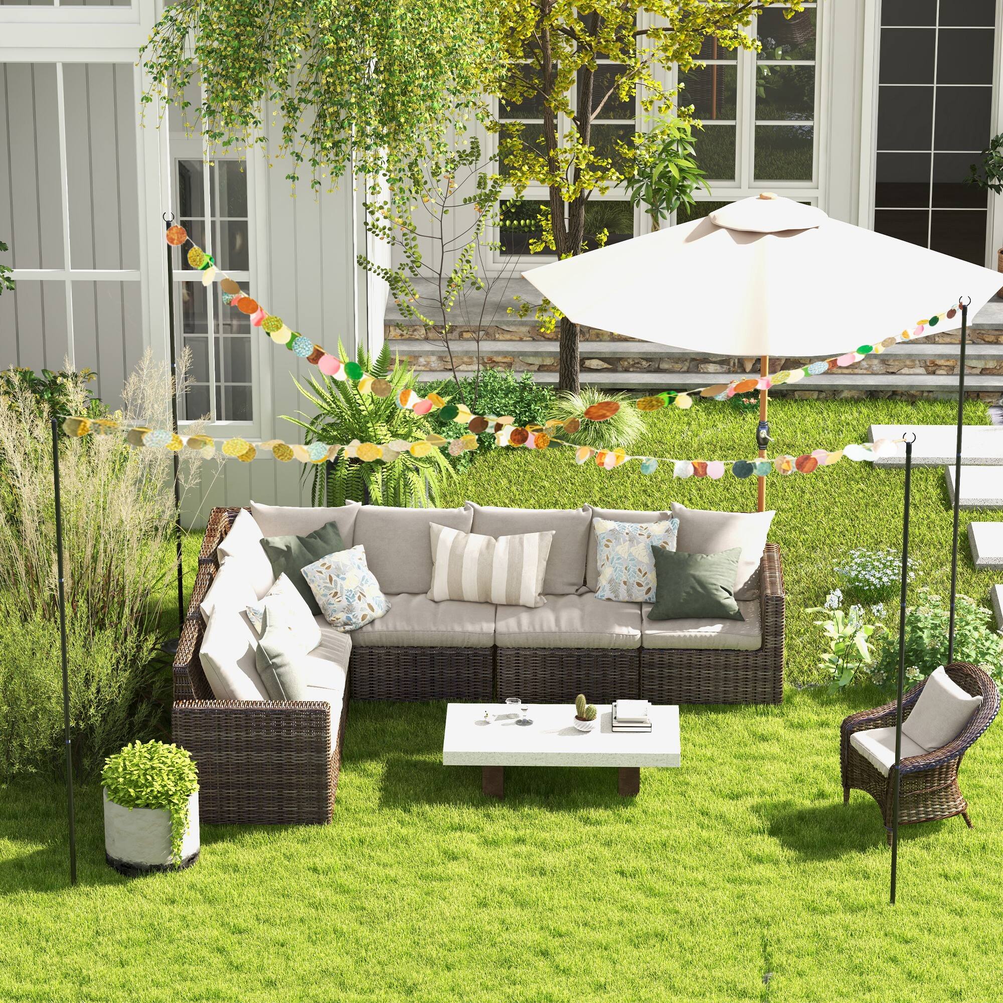 Angle. Outsunny - 4 Pack of String Light Poles, 8' Light Poles for Hanging Outside Decor, Steel Lighting Stand for Patio, Backyard - Black.