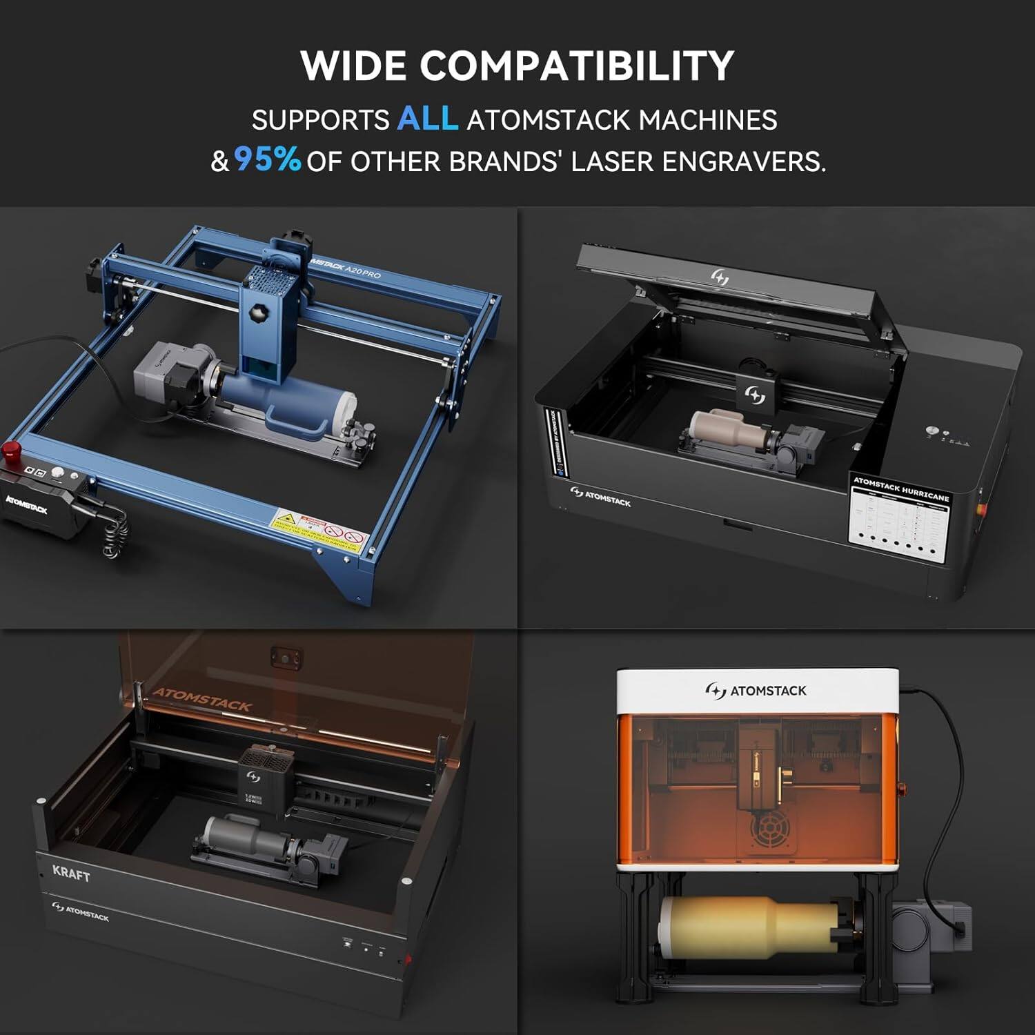 WIDE COMPATIBILITY SUPPORTS ALL ATOMSTACK MACHINES & 95% OF OTHER BRANDS' LASER ENGRAVERS.