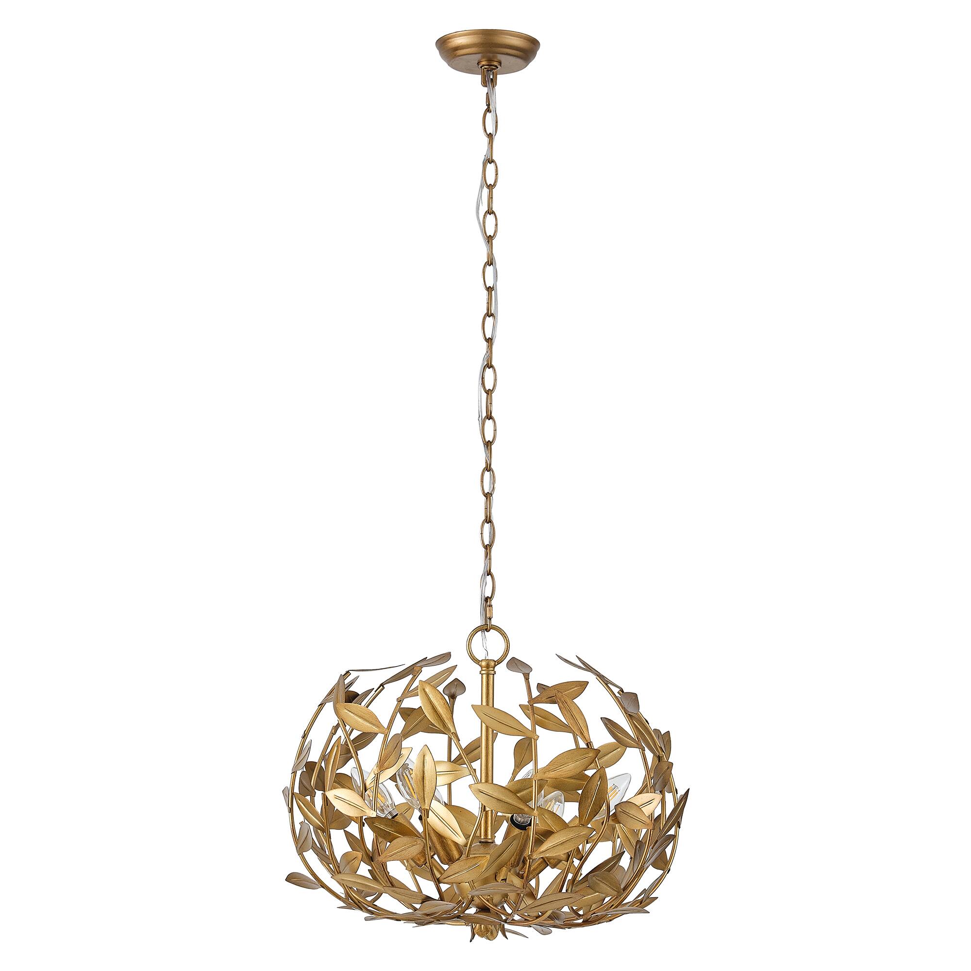 Alt View 5. Parrot Uncle - 20" Modern 6-Light Gold Chandelier with Leaf Metal Shade - Gold.