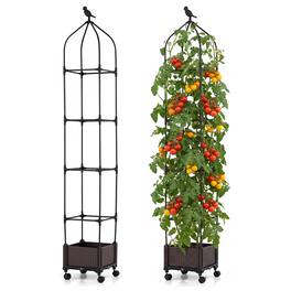 Costway - 2 PCS Raised Garden Bed Tomato Cage Planter Box with PE-Coated Metal Trelli Wheels - Black