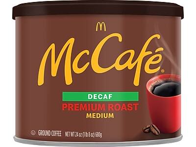 McCafé  
DECAF  
PREMIUM ROAST  
MEDIUM  

GROUND COFFEE  
NET WT 24 oz (1 lb 8 oz) 680g