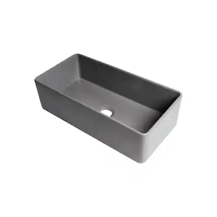 Front. Alfi - Gray Matte Smooth Apron 36" x 18" Single Bowl Fireclay Farm Sink - Gray.