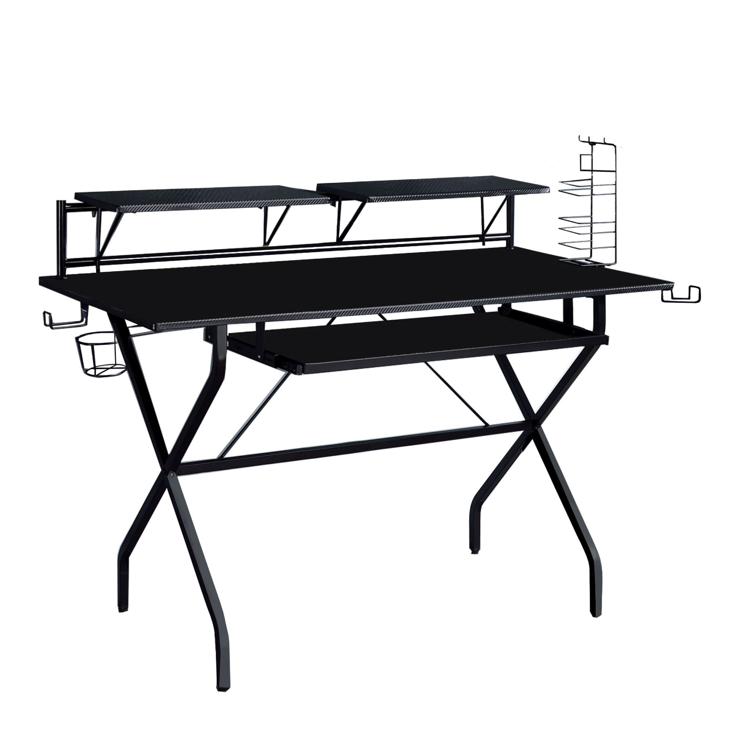 Manhattan Lane - Tubular Metal Frame Computer Desk with 2 Shelves and Cup Holder - Black