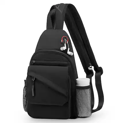 Front. Unique Bargains - Crossbody Bag Casual Sling Bag Convertible Backpack 3-in-1 Anti-Theft Shoulder Bag Trendy Daypack for Travel Large - Black.