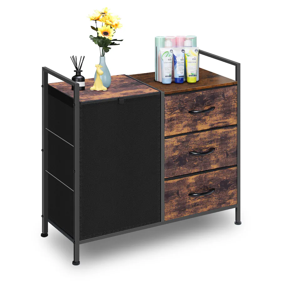 Oumilen Rustic Laundry Hamper with 3 Fabric Drawers, 2 in 1 Design ...