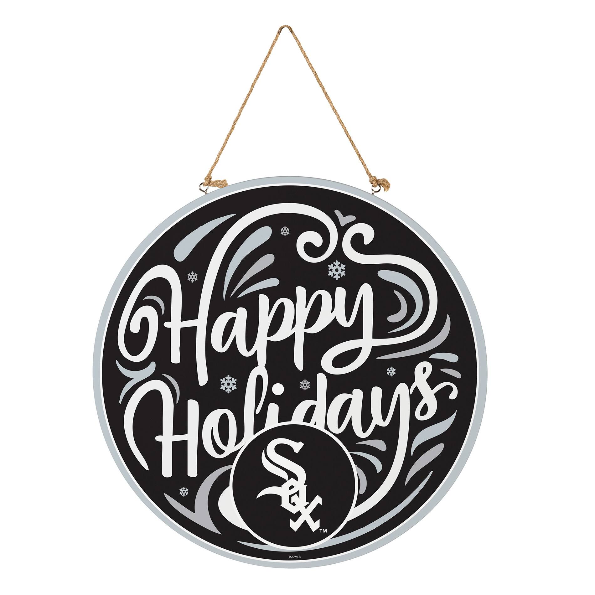 Alt View 2. Evergreen Enterprises - Chicago White Sox 18" Happy Holidays Wooden Round Door Sign - Multicolor.