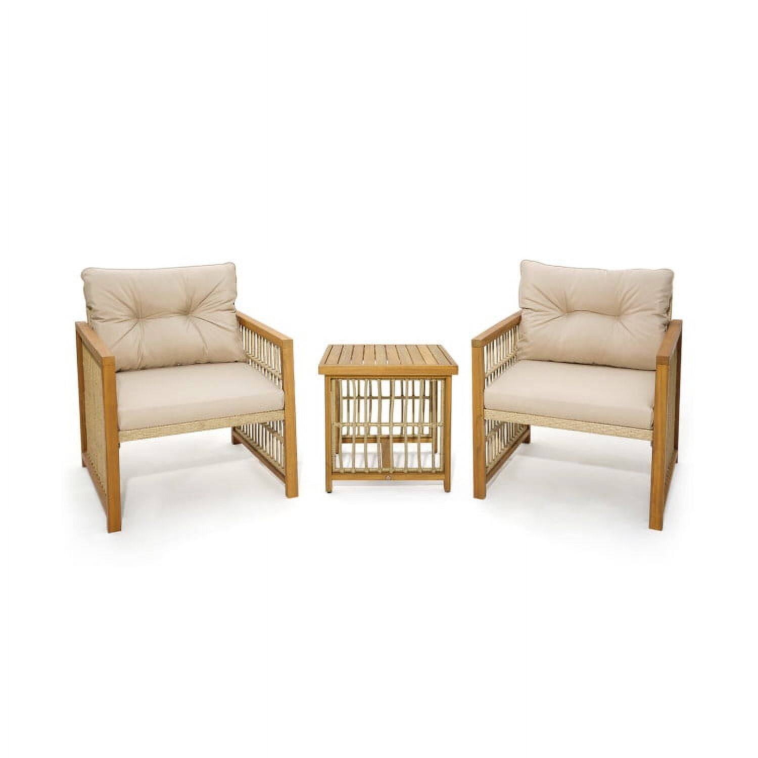 Front. Pefilos - 3 Pieces Rattan Rocking Bistro Set, Patio Conversation Sets with Coffee Patio Coffee Table and Cushions-Off Gray - Beige.