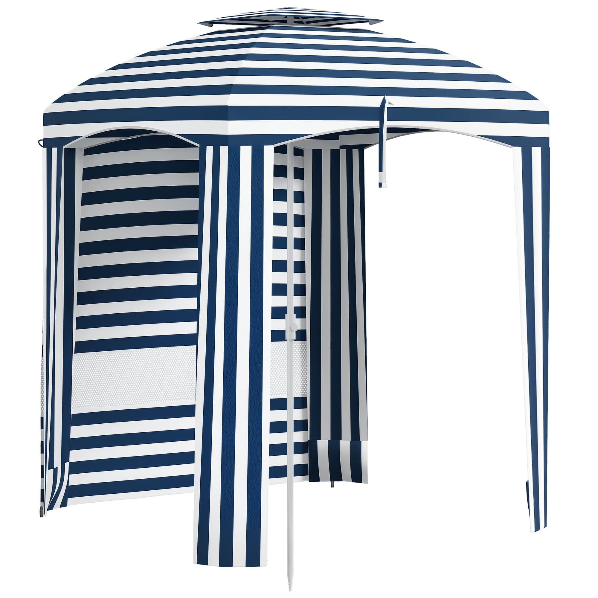 Outsunny - x 5.8' Cabana Umbrella for Travel, Walls, Vents, Ruffles, Carry Bag, Beach Umbrella - Blue White Strip