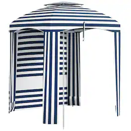 Outsunny - x 5.8' Cabana Umbrella for Travel, Walls, Vents, Ruffles, Carry Bag, Beach Umbrella - Blue White Strip