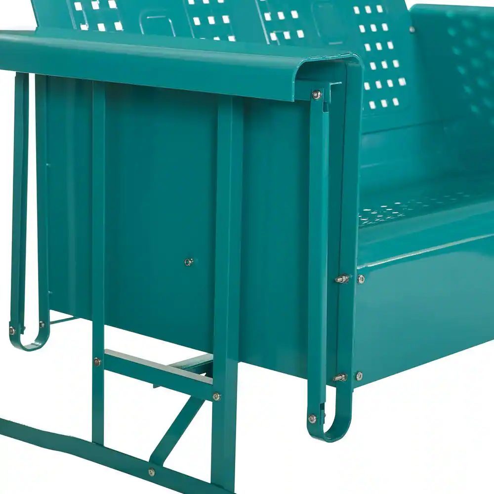 Angle. Crosley Furniture - Bates Retro Outdoor Loveseat Glider - Turquoise Gloss.