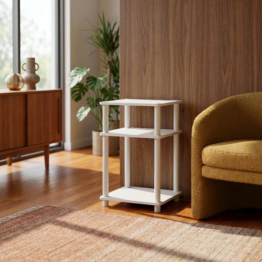 Left. FurniFact - White 3-Tier End Table with Multi-level Storage and Modern Design - White/White.