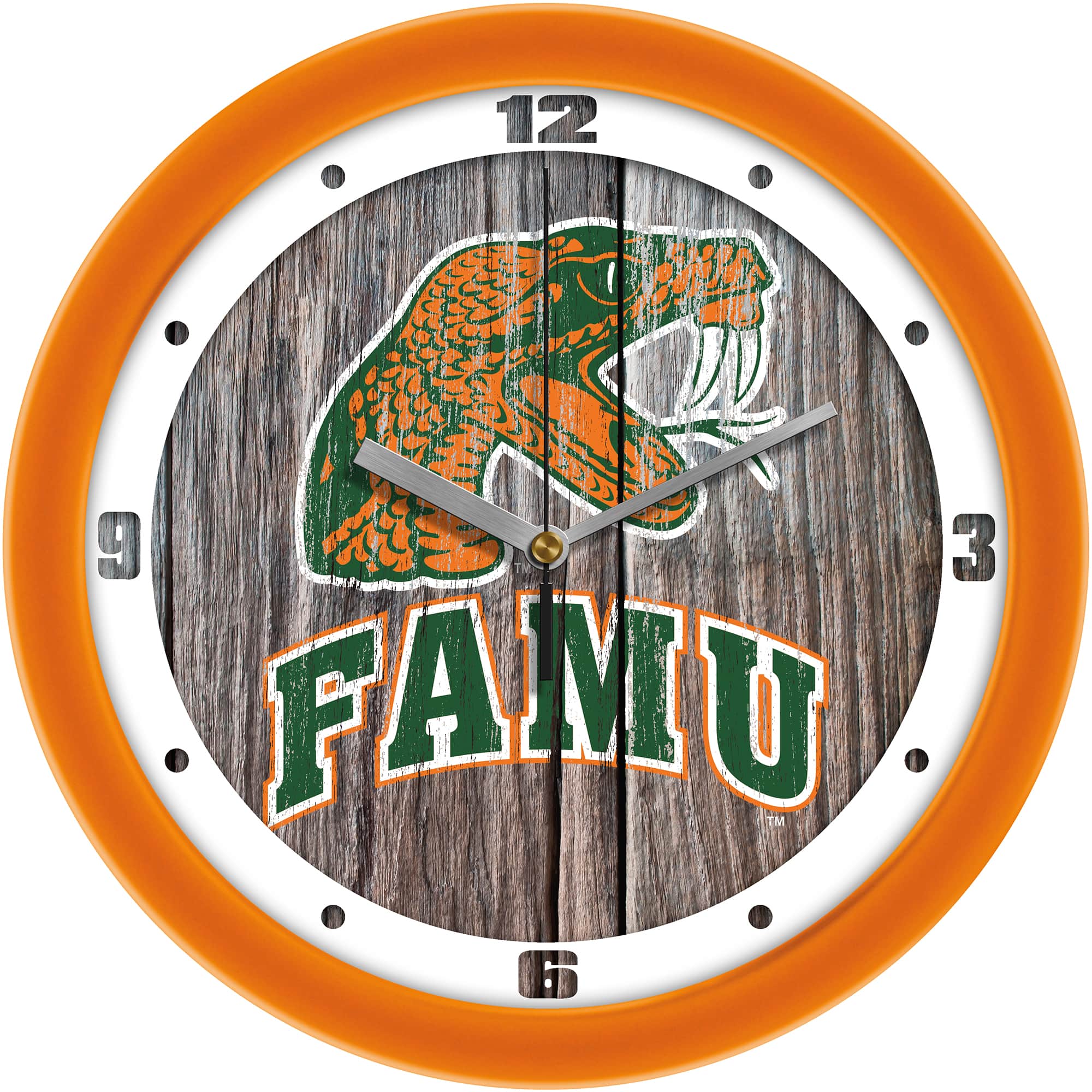 MpDirect - Florida A&M Rattlers 11.5'' Suntime Premium Glass Face Weathered Wood Wall Clock - Multicolor
