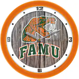 MpDirect - Florida A&M Rattlers 11.5'' Suntime Premium Glass Face Weathered Wood Wall Clock - Multicolor