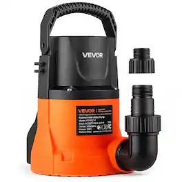 VEVOR - Submersible Water Pump 0.7 HP 3300 GPH Portable Utility Sump Pump, High Flow Water Removal, with 9.84 ft Power Cord - Black;Orange