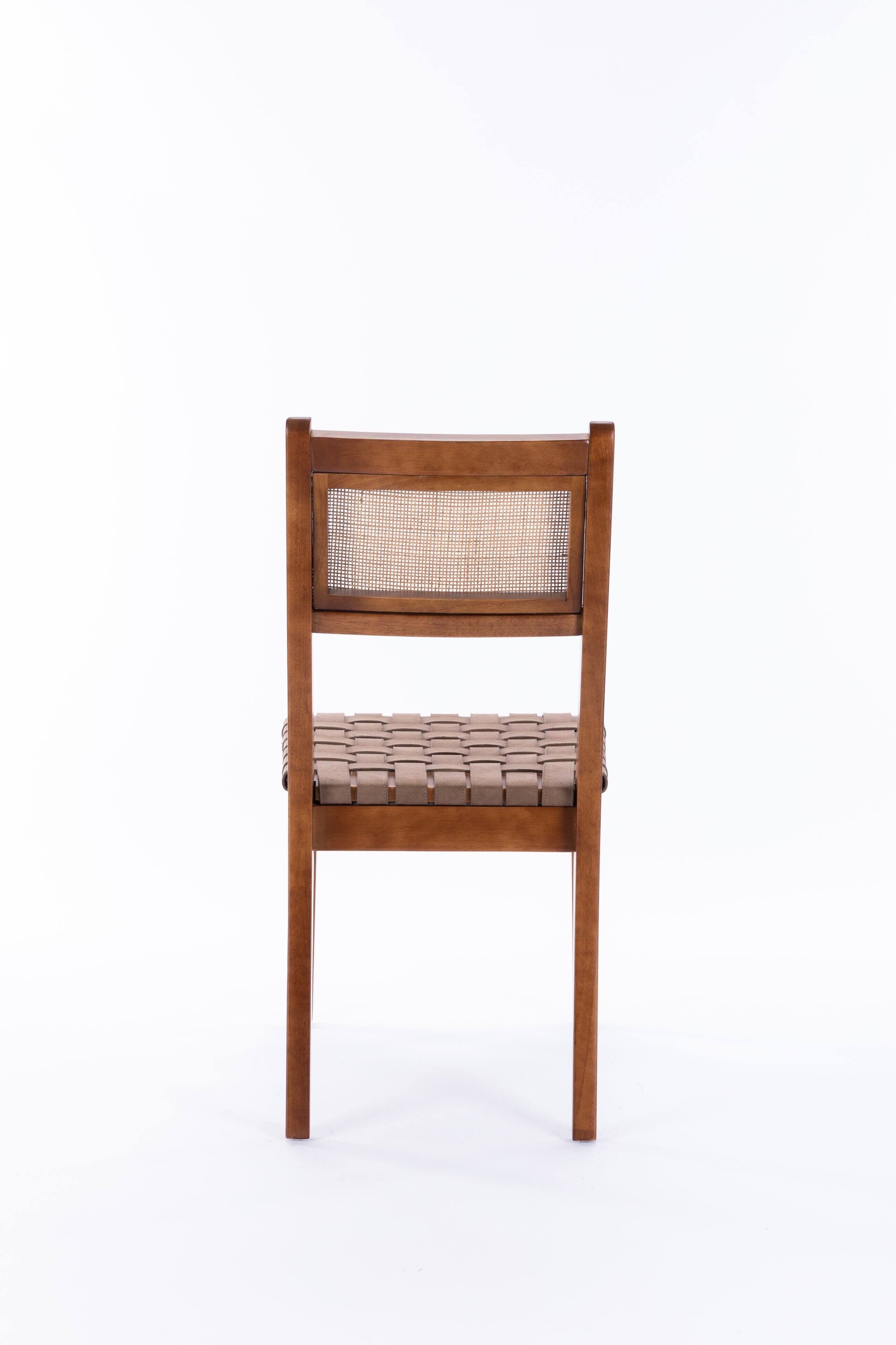 Alt View 2. TinyHomie - Rattan Leather Woven Strips Kitchen Dining chair Living Room Side Chairs 18 Inch K/D set of 2 - Brown.