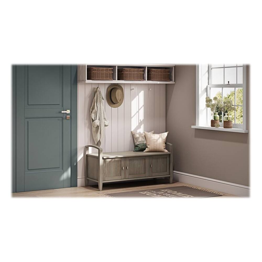 Alt View 13. Simpli Home - Warm Shaker SOLID WOOD 44 inch Wide Transitional Entryway Storage Bench in Distressed Grey - Distressed Gray.