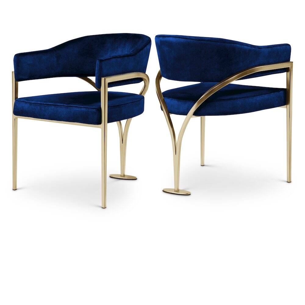 Front. Meridian Furniture - Madelyn Navy Velvet Dining Chair, Set of 2 - Blue.