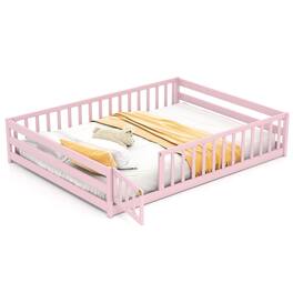 Costway - Full Size Floor Bed with Full Length Safety Guardrails & Door for Boys, Girls - Pink