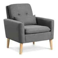 Costway - Mid-Century Modern Linen Accent Chair with Lumbar Pillow - Gray - Front_Zoom
