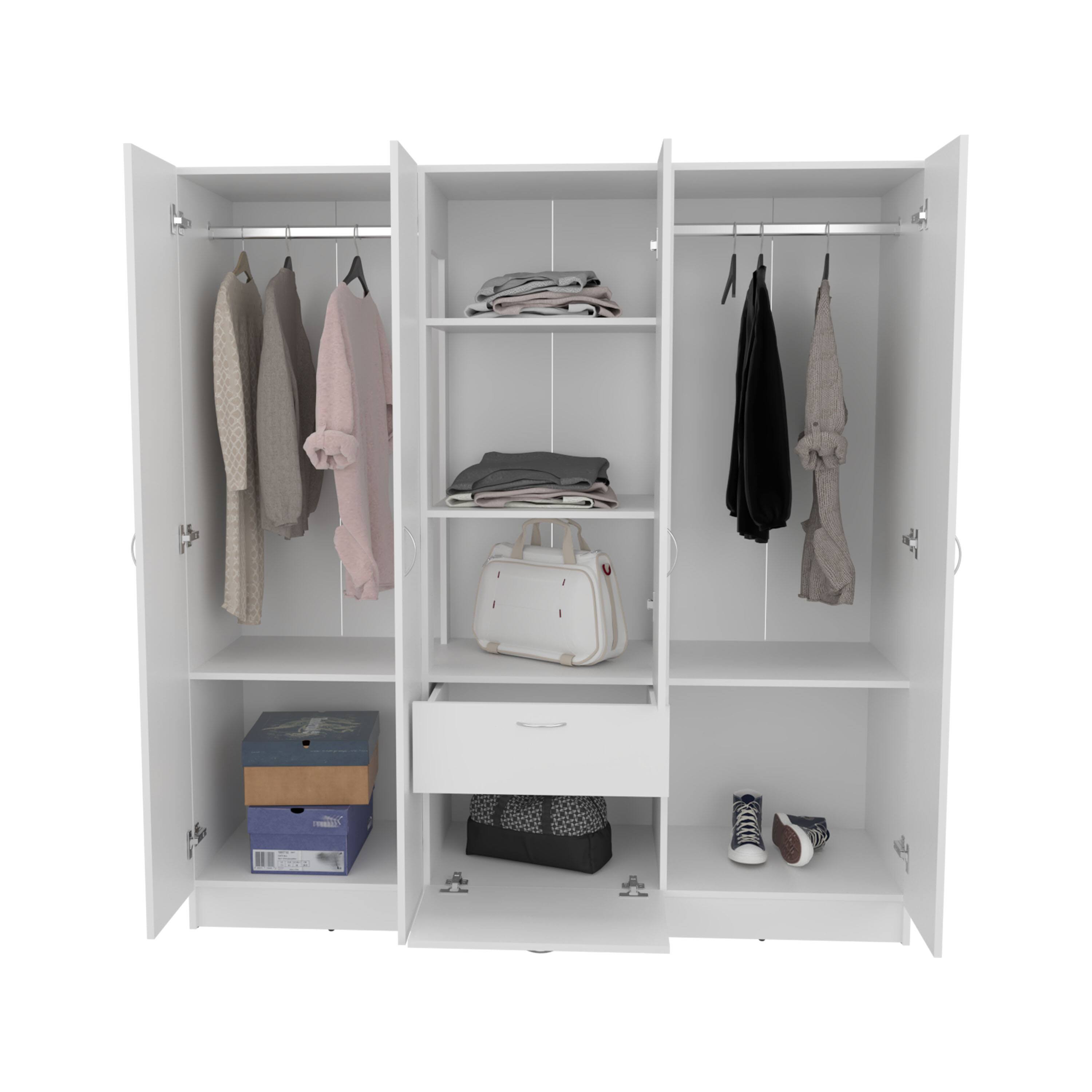 Back. TuHome - Mitu Six Doors Armoire, Seven Interior Shelves, One Drawer, Rod - White.