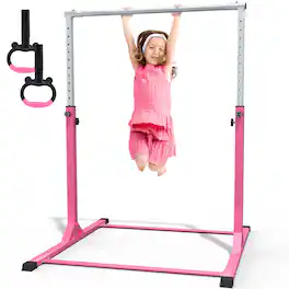 Ainfox - Gymnastics Bar for Kids Adjustable Height with Pull Rings Training Horizontal Bars for Home - Pink