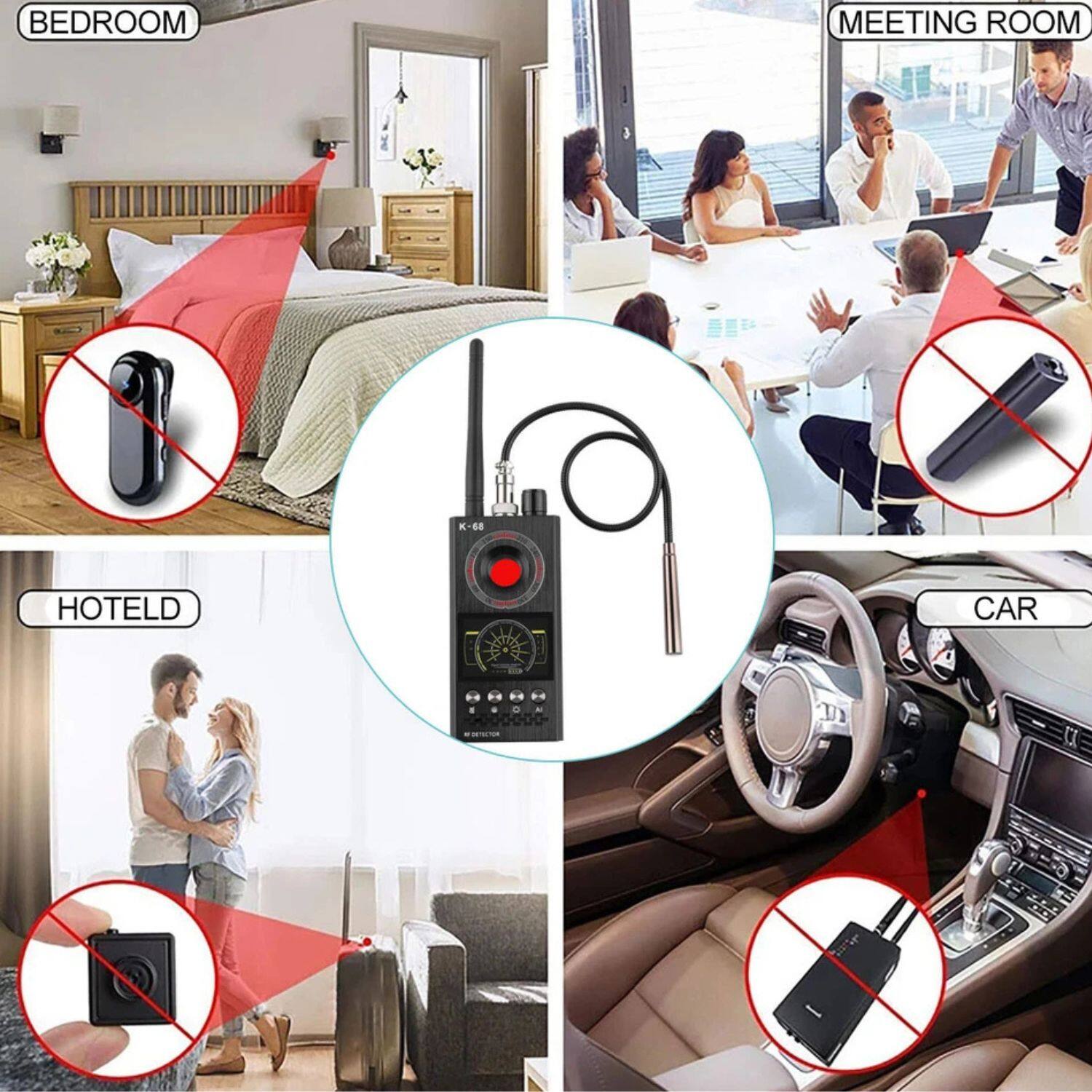 - BEDROOM
- MEETING ROOM
- HOTEL
- CAR

The image shows a device that is not suitable for use in these locations.